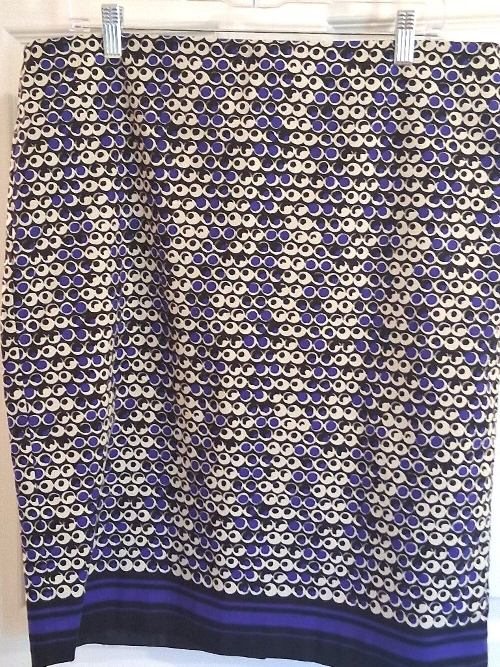 Ann Taylor | Women's Skirt | Blue, Black, White Geo Print Stripped Hem | Size 14